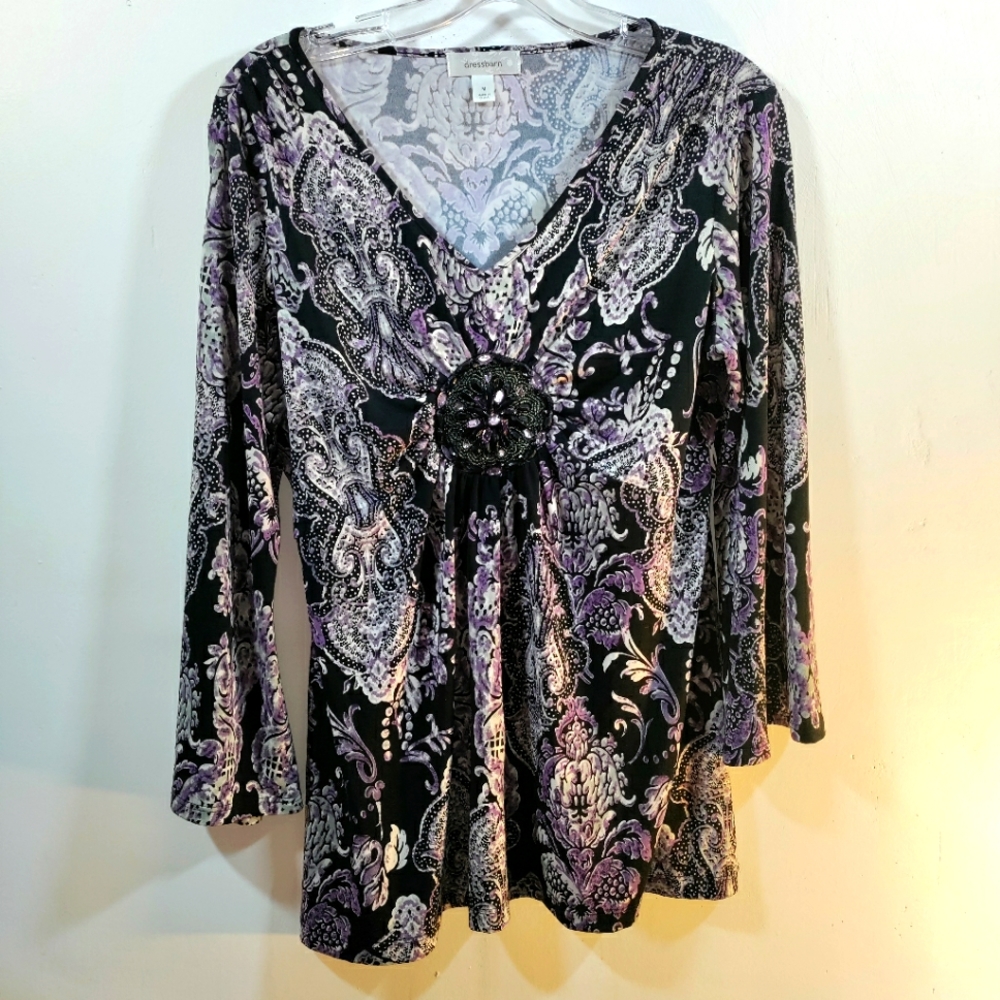 Nice Designer Print Blouse with a runestone center piece